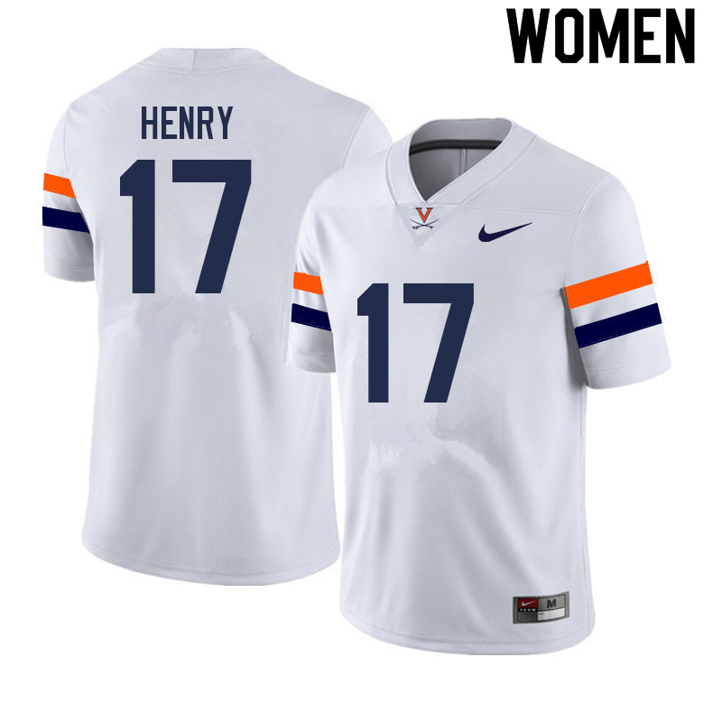 Women #17 Ra'Shaun Henry Virginia Cavaliers College Football Jerseys Sale-White - Click Image to Close